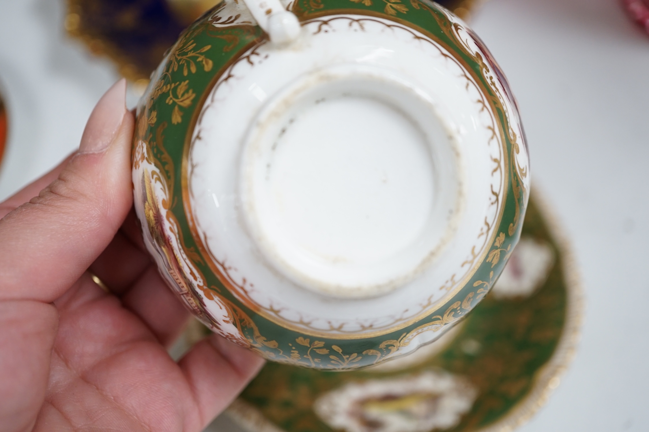 A collection of 19th century and later porcelain to include Aynsley, Davenport, Royal Crown Derby and Spode, some Imari pattern, largest 23cm in diameter. Condition - varies, mostly fair